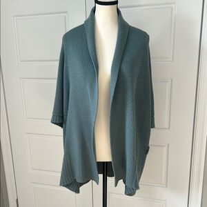 Attention Teal Waterfall Open Poncho Style Shrug Sweater